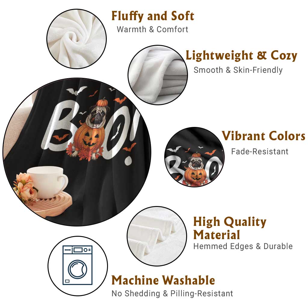 Funny French Bulldog Halloween Throw Blanket Boo Cute Dog Pumpkin Bat Maple Leaf Pet TS11 Print Your Wear