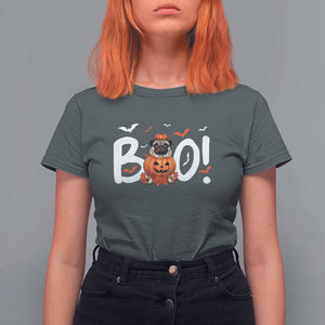 Funny French Bulldog Halloween T Shirt For Women Boo Cute Dog Pumpkin Bat Maple Leaf Pet TS11 Dark Heather Print Your Wear