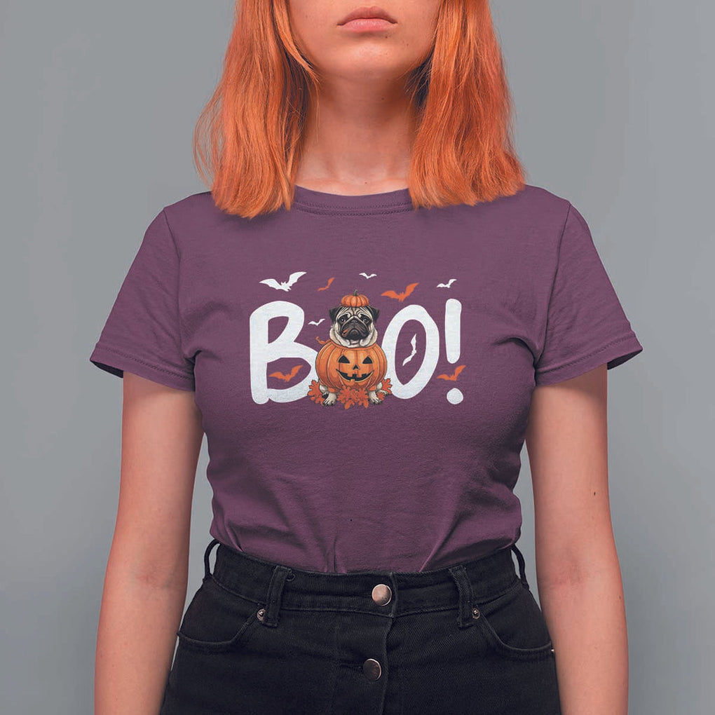 Funny French Bulldog Halloween T Shirt For Women Boo Cute Dog Pumpkin Bat Maple Leaf Pet TS11 Maroon Print Your Wear