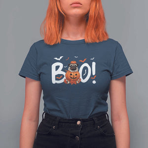 Funny French Bulldog Halloween T Shirt For Women Boo Cute Dog Pumpkin Bat Maple Leaf Pet TS11 Navy Print Your Wear