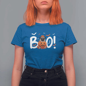Funny French Bulldog Halloween T Shirt For Women Boo Cute Dog Pumpkin Bat Maple Leaf Pet TS11 Royal Blue Print Your Wear