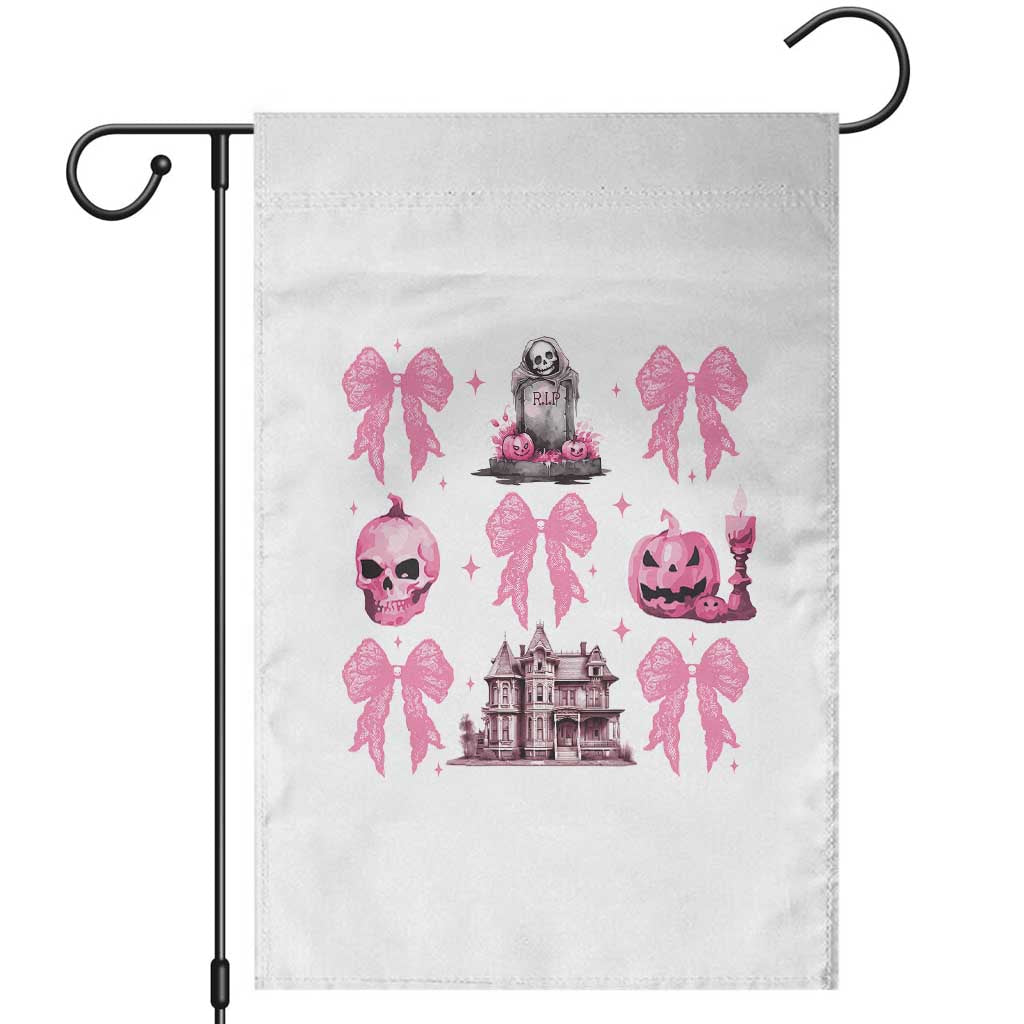 Halloween Garden Flag Pink Bow Skull Haunted House Coquette Aesthetic TS11 White Print Your Wear