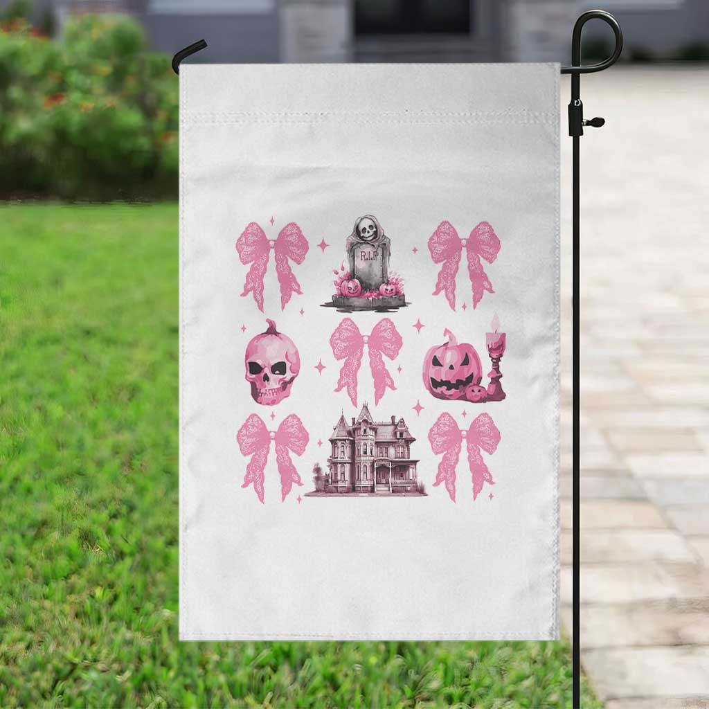 Halloween Garden Flag Pink Bow Skull Haunted House Coquette Aesthetic TS11 Print Your Wear