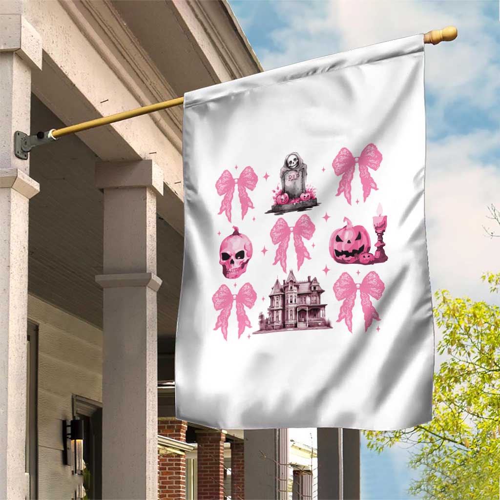 Halloween Garden Flag Pink Bow Skull Haunted House Coquette Aesthetic TS11 Print Your Wear