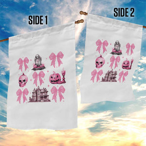 Halloween Garden Flag Pink Bow Skull Haunted House Coquette Aesthetic TS11 Print Your Wear