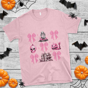 Halloween T Shirt Pink Bow Skull Haunted House Coquette Aesthetic TS11 Light Pink Print Your Wear