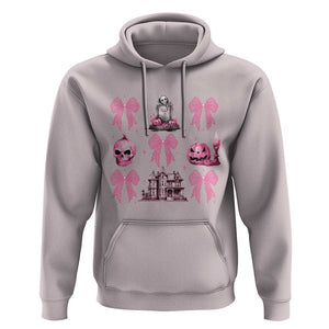 Halloween Hoodie Pink Bow Skull Haunted House Coquette Aesthetic TS11 Ice Gray Print Your Wear