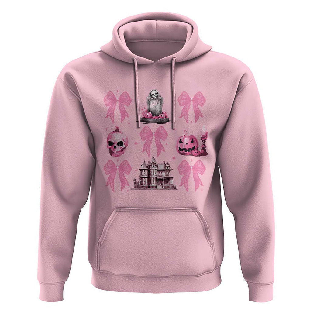 Halloween Hoodie Pink Bow Skull Haunted House Coquette Aesthetic TS11 Light Pink Print Your Wear