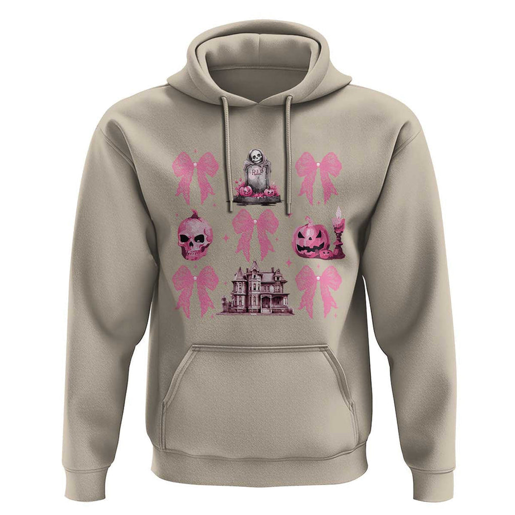 Halloween Hoodie Pink Bow Skull Haunted House Coquette Aesthetic TS11 Sand Print Your Wear