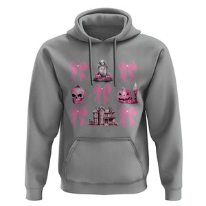 Halloween Hoodie Pink Bow Skull Haunted House Coquette Aesthetic TS11 Sport Gray Print Your Wear