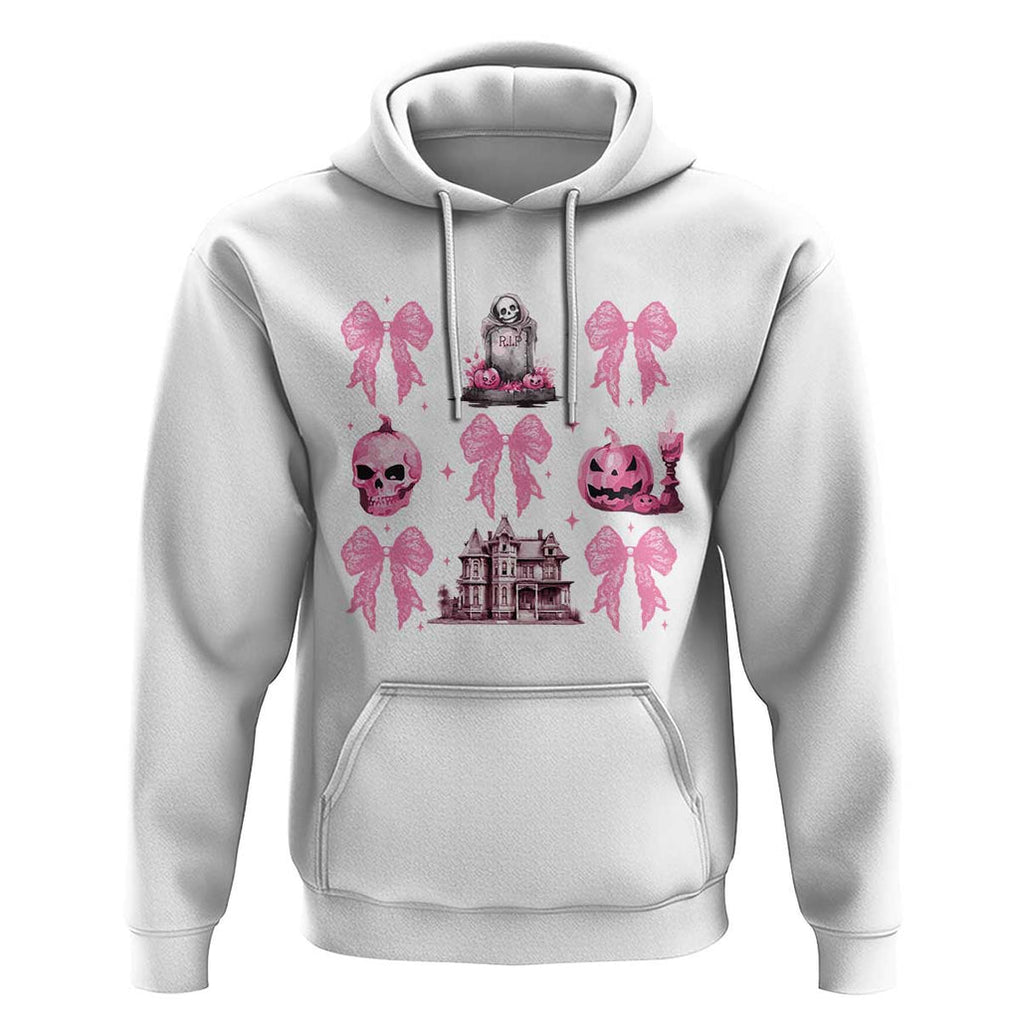 Halloween Hoodie Pink Bow Skull Haunted House Coquette Aesthetic TS11 White Print Your Wear