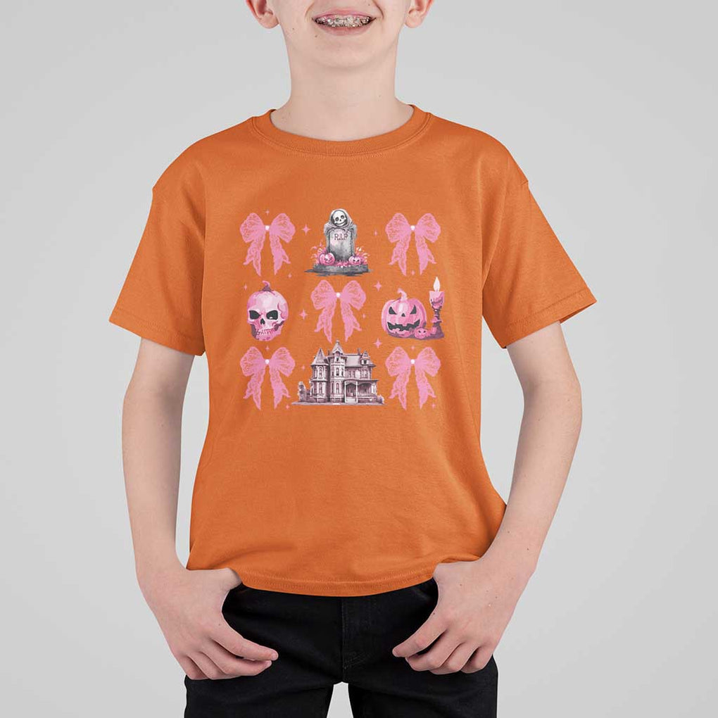 Halloween T Shirt For Kid Pink Bow Skull Haunted House Coquette Aesthetic TS11 Orange Print Your Wear