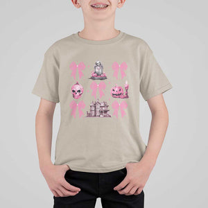 Halloween T Shirt For Kid Pink Bow Skull Haunted House Coquette Aesthetic TS11 Sand Print Your Wear