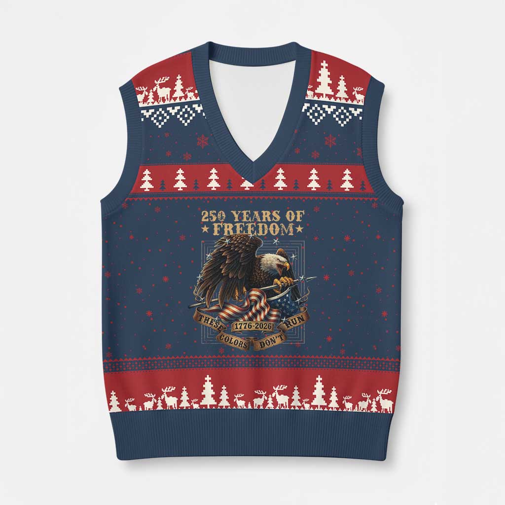 250th American Anniversary V-Neck Knit Sweater Vest 250 Years Of Freedom Independence American Flag TS11 Navy Red Print Your Wear