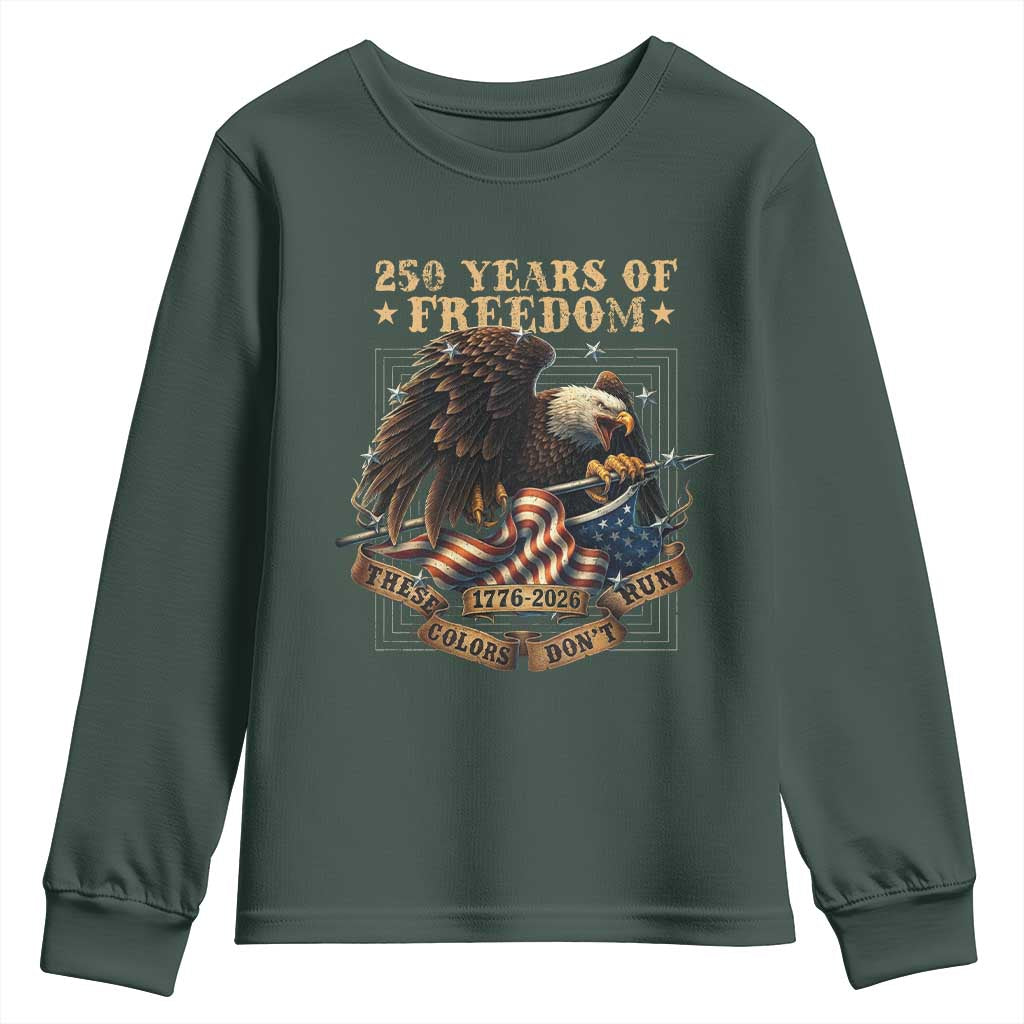 250th American Anniversary Youth Sweatshirt 250 Years Of Freedom Independence American Flag TS11 Dark Forest Green Print Your Wear