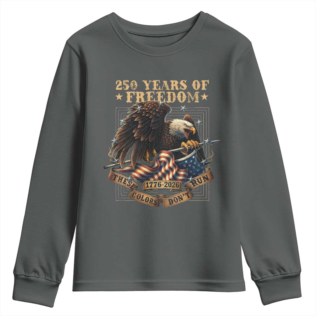 250th American Anniversary Youth Sweatshirt 250 Years Of Freedom Independence American Flag TS11 Dark Heather Print Your Wear