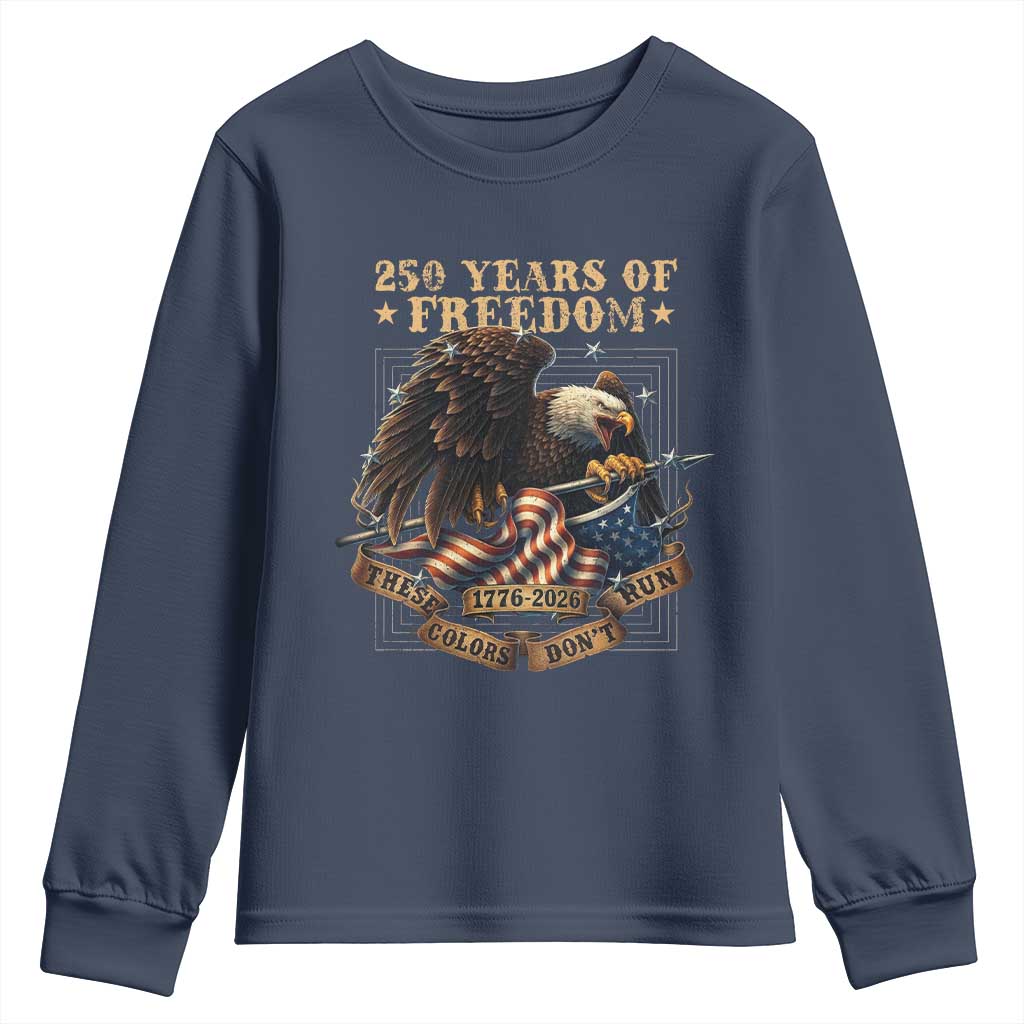 250th American Anniversary Youth Sweatshirt 250 Years Of Freedom Independence American Flag TS11 Navy Print Your Wear