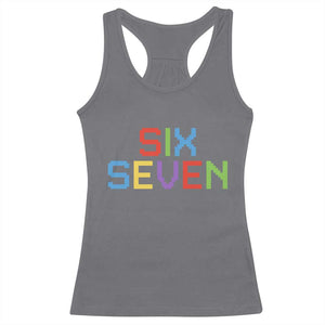 Six Seven Meme Pixel 67 Gen Alpha Meme Racerback Tank Top TS11 Charcoal Print Your Wear