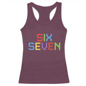 Six Seven Meme Pixel 67 Gen Alpha Meme Racerback Tank Top TS11 Maroon Print Your Wear