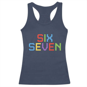Six Seven Meme Pixel 67 Gen Alpha Meme Racerback Tank Top TS11 Navy Print Your Wear