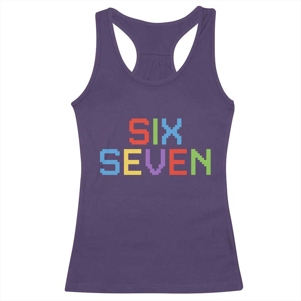 Six Seven Meme Pixel 67 Gen Alpha Meme Racerback Tank Top TS11 Purple Print Your Wear