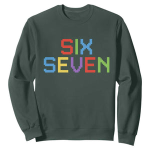 Six Seven Meme Pixel 67 Gen Alpha Meme Sweatshirt TS11 Dark Forest Green Print Your Wear