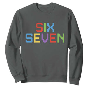 Six Seven Meme Pixel 67 Gen Alpha Meme Sweatshirt TS11 Dark Heather Print Your Wear