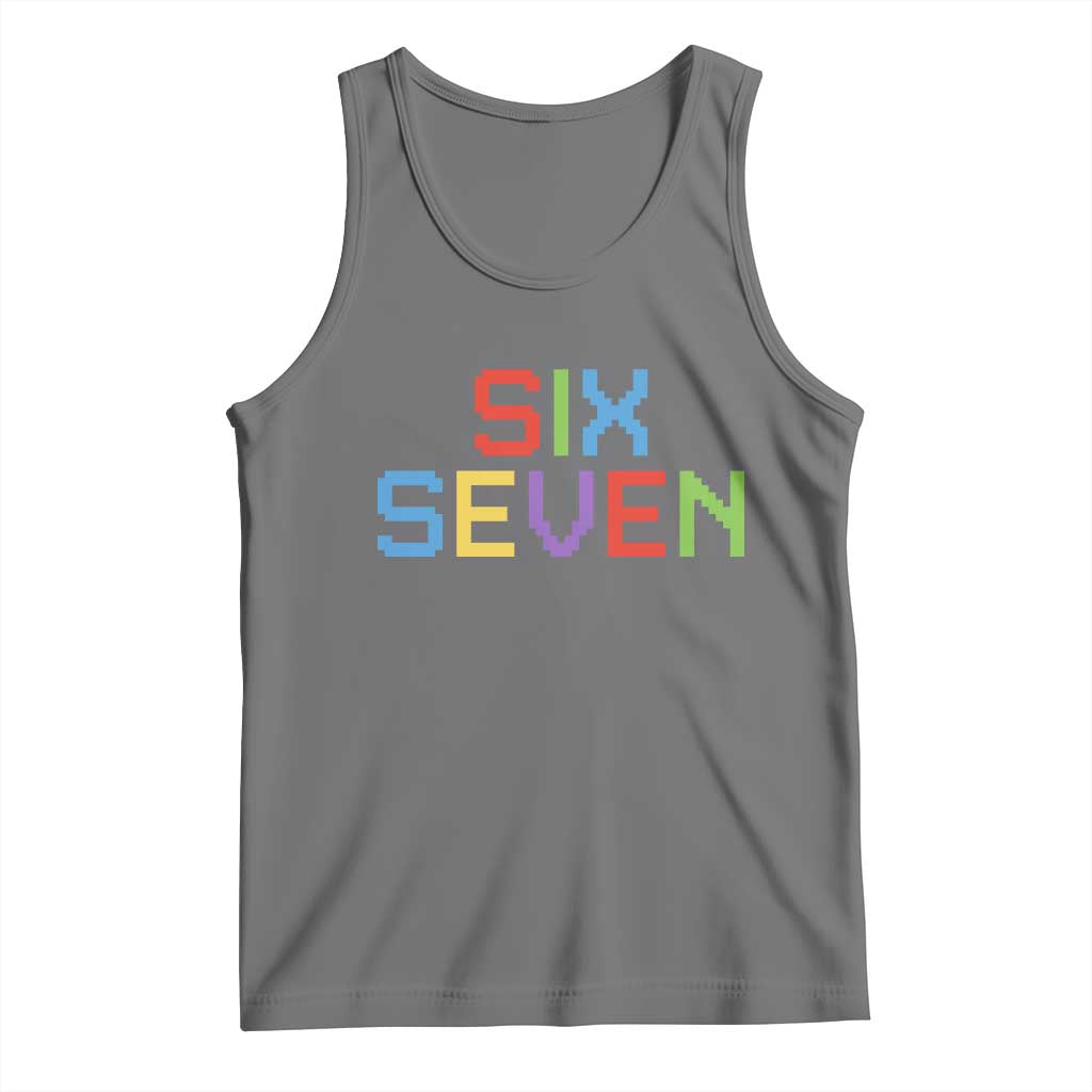 Six Seven Meme Pixel 67 Gen Alpha Meme Tank Top TS11 Black Heather Print Your Wear