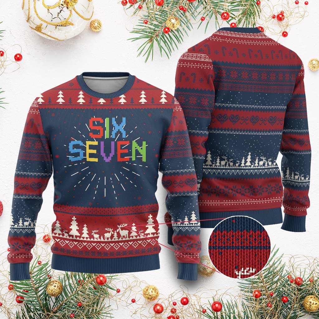 Six Seven Meme Pixel 67 Gen Alpha Meme Knit Sweatshirt TS11 Burgundy Print Your Wear