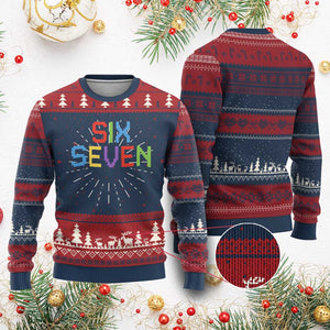 Six Seven Meme Pixel 67 Gen Alpha Meme Knit Sweatshirt TS11 Burgundy Print Your Wear
