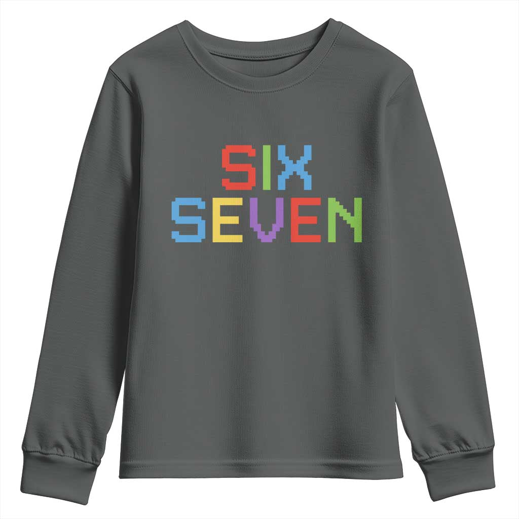 Six Seven Meme Pixel 67 Gen Alpha Meme Youth Sweatshirt TS11 Dark Heather Print Your Wear