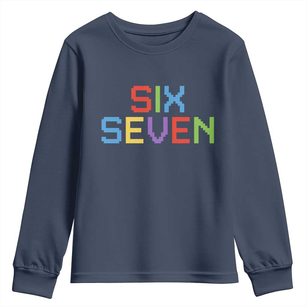 Six Seven Meme Pixel 67 Gen Alpha Meme Youth Sweatshirt TS11 Navy Print Your Wear
