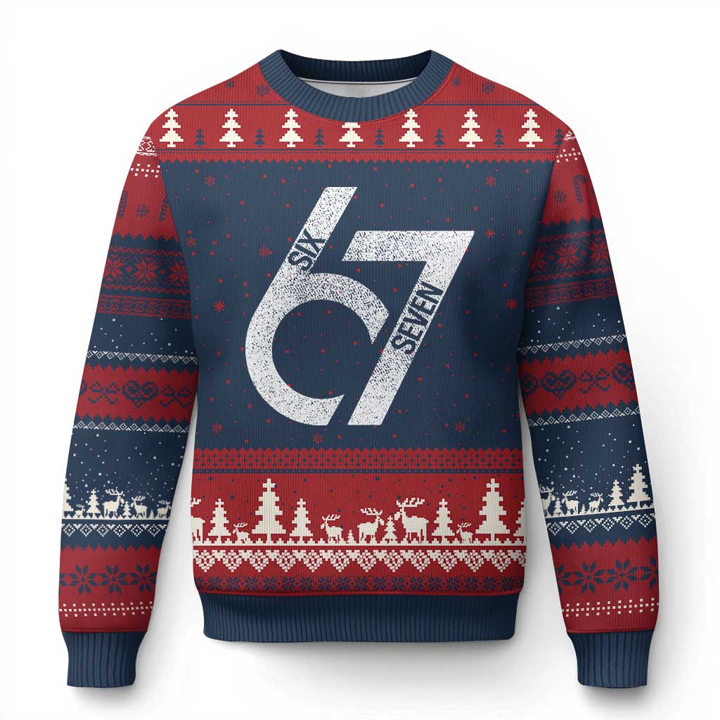 Funny Six Seven 67 Meme Gen Alpha Slang Ugly Christmas Sweater TS11 Navy Red Print Your Wear