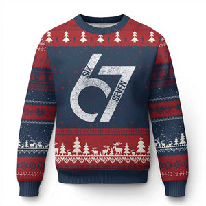 Funny Six Seven 67 Meme Gen Alpha Slang Ugly Christmas Sweater TS11 Navy Red Print Your Wear