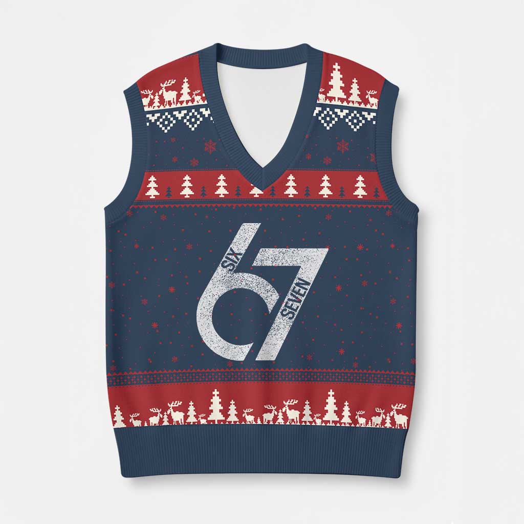Funny Six Seven 67 Meme Gen Alpha Slang V-Neck Knit Sweater Vest TS11 Navy Red Print Your Wear