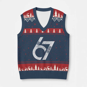 Funny Six Seven 67 Meme Gen Alpha Slang V-Neck Knit Sweater Vest TS11 Navy Red Print Your Wear