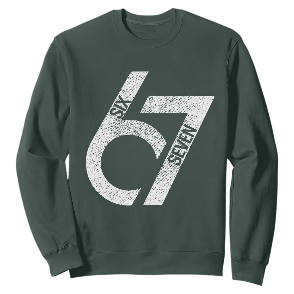 Funny Six Seven 67 Meme Gen Alpha Slang Sweatshirt TS11 Dark Forest Green Print Your Wear