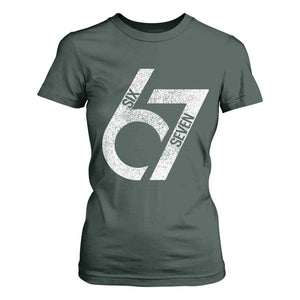 Funny Six Seven 67 Meme Gen Alpha Slang T Shirt For Women TS11 Dark Forest Green Print Your Wear
