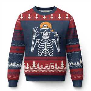 Funny Six Seven 67 Skeleton Gen Alpha Halloween Meme Ugly Christmas Sweater - Print Your Wear