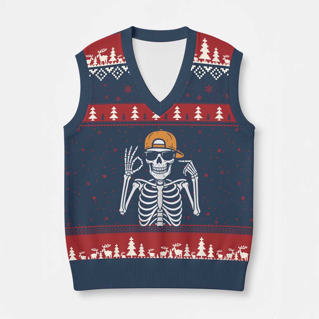 Funny Six Seven 67 Skeleton Gen Alpha Halloween Meme V-Neck Knit Sweater Vest TS11 Navy Red Print Your Wear