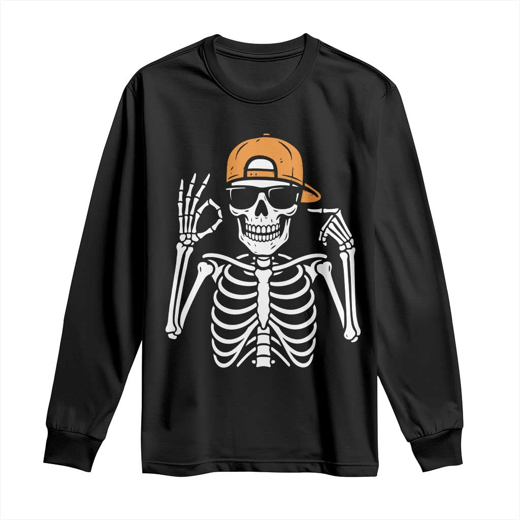 Funny Six Seven 67 Skeleton Gen Alpha Halloween Meme Long Sleeve Shirt TS11 Black Print Your Wear