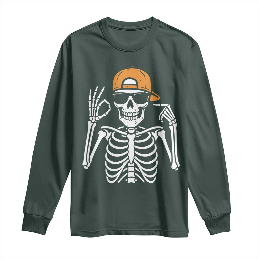 Funny Six Seven 67 Skeleton Gen Alpha Halloween Meme Long Sleeve Shirt TS11 Dark Forest Green Print Your Wear