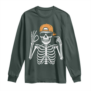 Funny Six Seven 67 Skeleton Gen Alpha Halloween Meme Long Sleeve Shirt TS11 Dark Forest Green Print Your Wear
