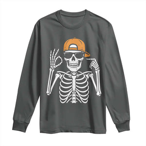 Funny Six Seven 67 Skeleton Gen Alpha Halloween Meme Long Sleeve Shirt TS11 Dark Heather Print Your Wear