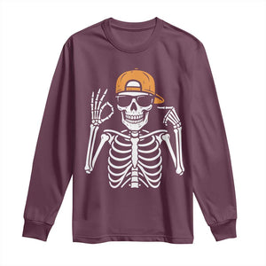 Funny Six Seven 67 Skeleton Gen Alpha Halloween Meme Long Sleeve Shirt TS11 Maroon Print Your Wear