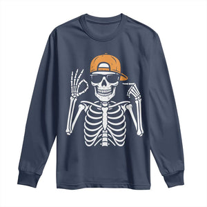 Funny Six Seven 67 Skeleton Gen Alpha Halloween Meme Long Sleeve Shirt TS11 Navy Print Your Wear