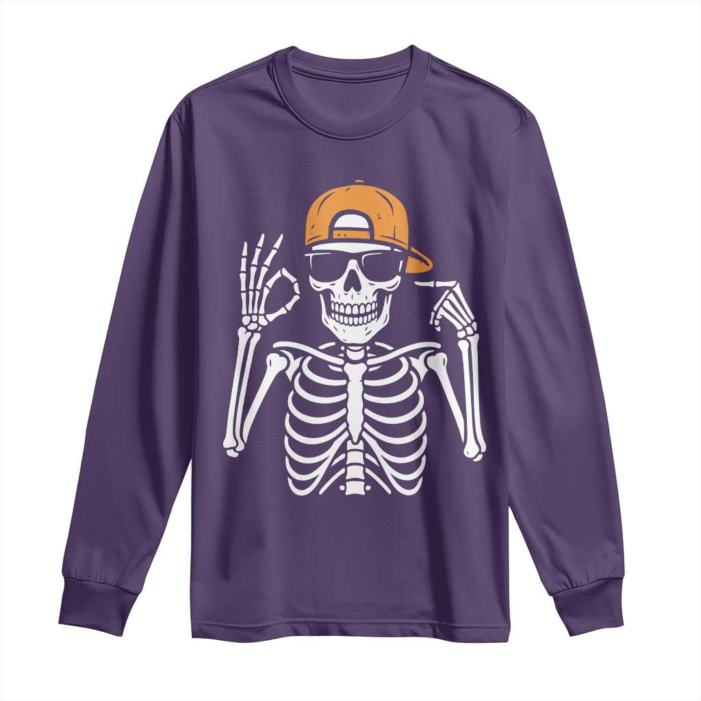 Funny Six Seven 67 Skeleton Gen Alpha Halloween Meme Long Sleeve Shirt TS11 Purple Print Your Wear