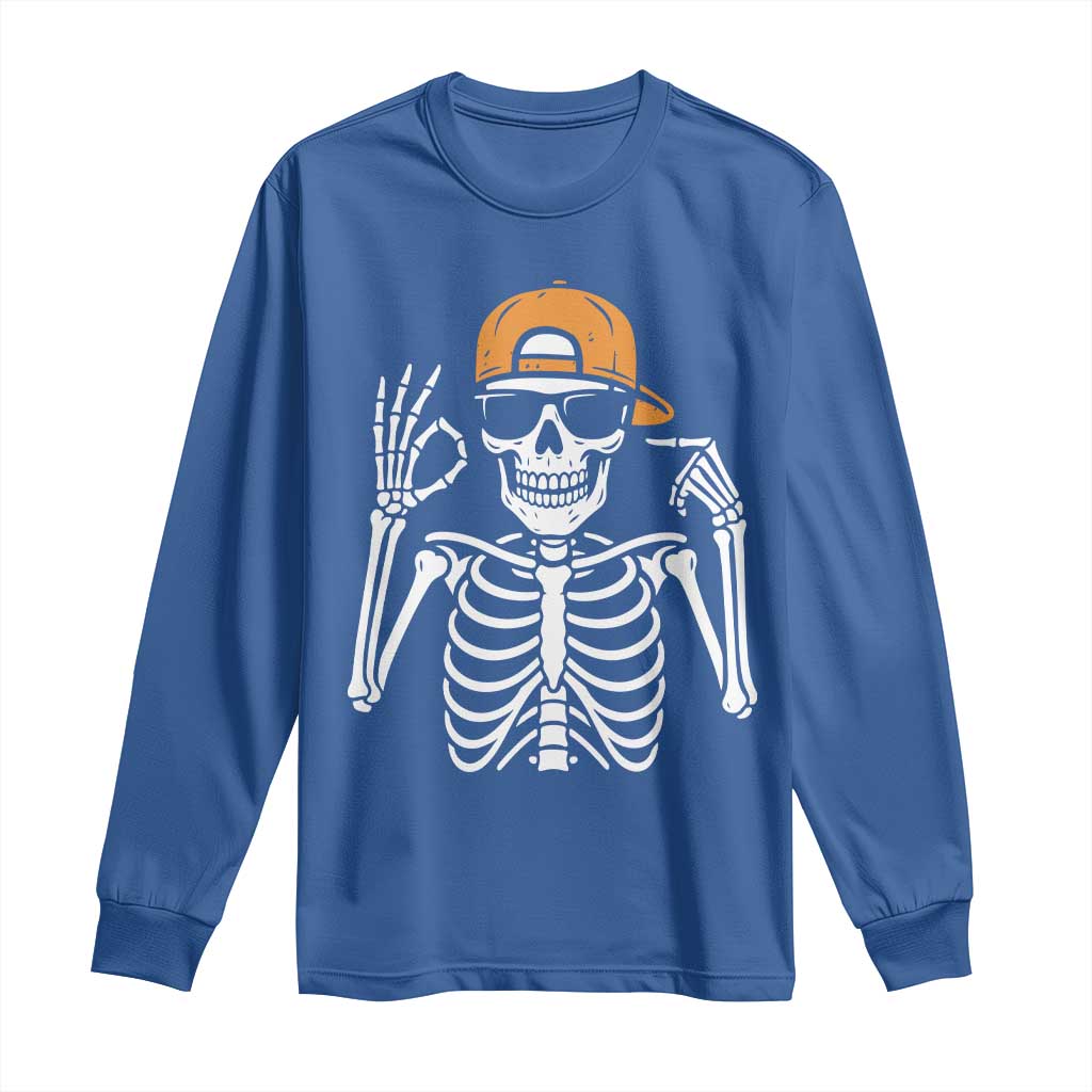 Funny Six Seven 67 Skeleton Gen Alpha Halloween Meme Long Sleeve Shirt TS11 Royal Blue Print Your Wear