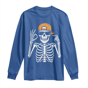 Funny Six Seven 67 Skeleton Gen Alpha Halloween Meme Long Sleeve Shirt TS11 Royal Blue Print Your Wear