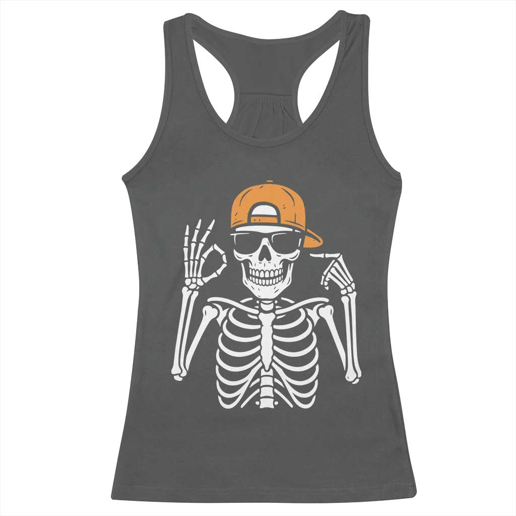 Funny Six Seven 67 Skeleton Gen Alpha Halloween Meme Racerback Tank Top TS11 Dark Heather Print Your Wear